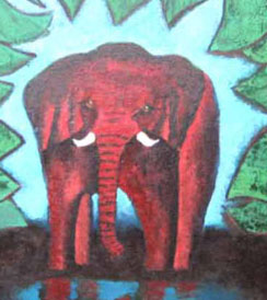 elephant at drinking hole with reflecton