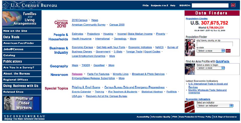 The Census Home page in October 2009
