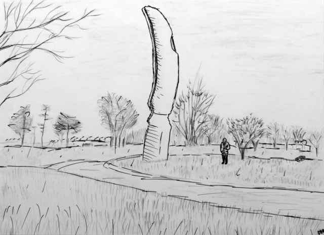 Monumental Knife in ink and graphite by Myles Carlton Garlick