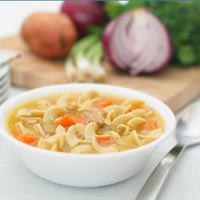bowl of hot chicken noodle soup