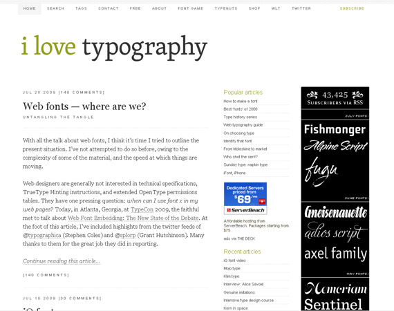ilovetypography blog website homepage