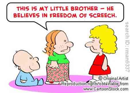 two girls one with baby brother saying freedom of screech