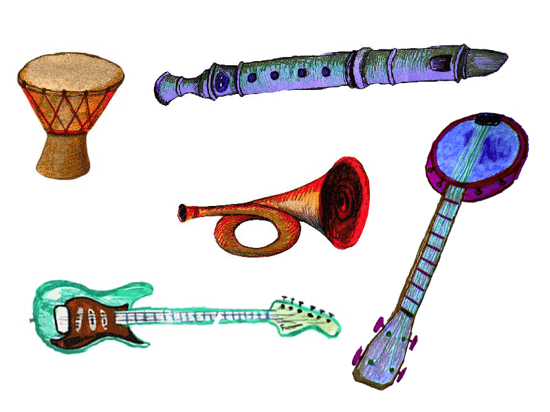 drawings of various musical instruments