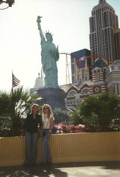 Photo of Dena and Debbie in front of New York New York Casino Las Vegas