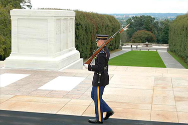 Guard stands watch at the Tomb of the Unknown Soldier