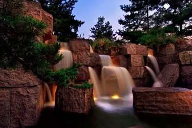 The fountains at dusk at the FDR memorial