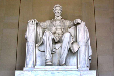 The statue of a seated President Lincoln at his Memorial.