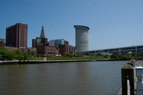 Cleveland Skyline view from  West bank of the flats