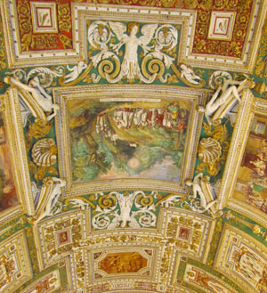 A decorative ceiling in the Vatican Museum