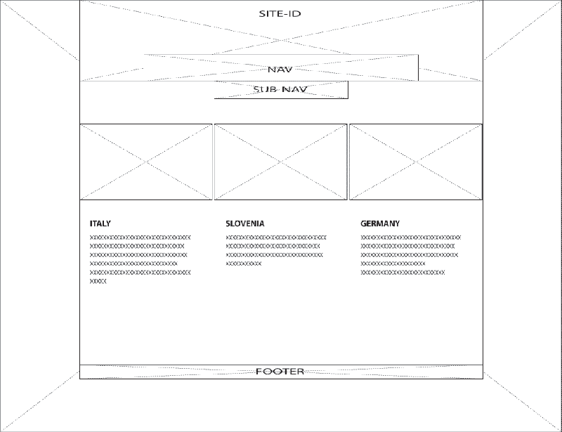 Wireframe sketch of journal-style web site layout