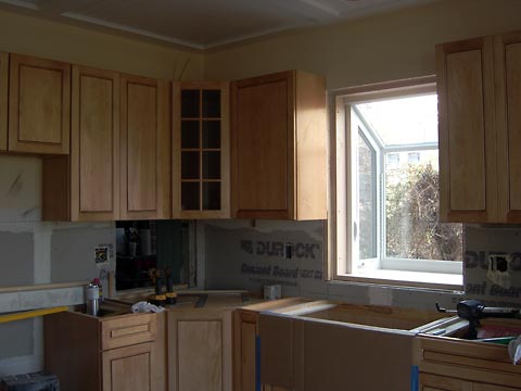 Kitchen interior with garden window installed