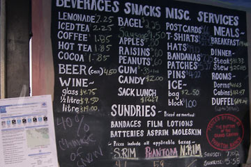 Menu board listing items and prices