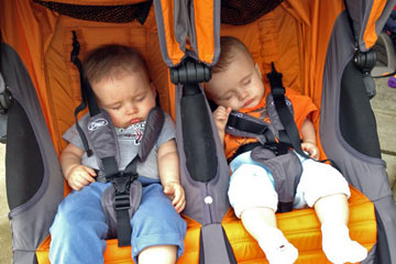 Twins asleep in stroller