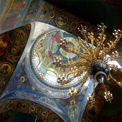 Interior of church, looking up to one of the domes