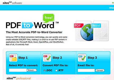 Screenshot of PDF to Word converter site