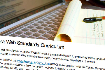 Screenshot showing Opera Web Standards Curriculum website
