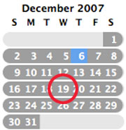 December calendar with the 19th circled