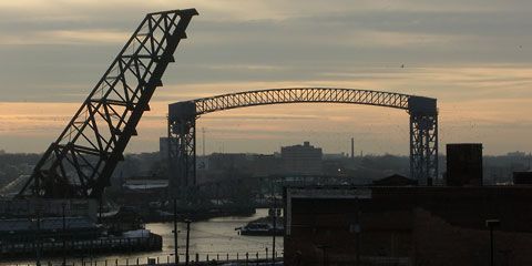 Two bridges in the Flats, Cleveland, Ohio