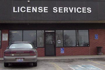 Front of License Bureau building  in strip mall