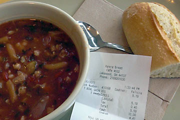 Bowl of soup and baguette