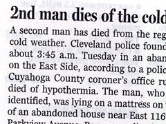 newspaper article about man dying of hypothermia