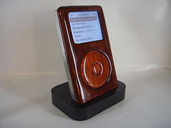 iPod with custom-made wood case