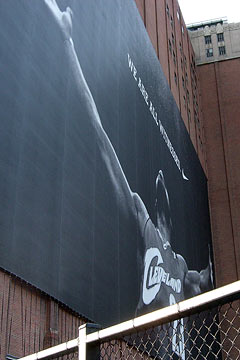 Looking up at huge LeBron James billboard