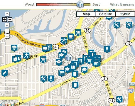 Walk Score map of neighborhood based on my home address