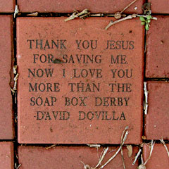 Brick engraved with thank you Jesus