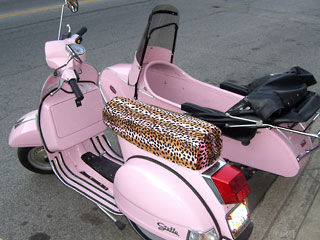 Pink scooter with sidecar