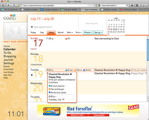 Screenshot of Cozi calendar