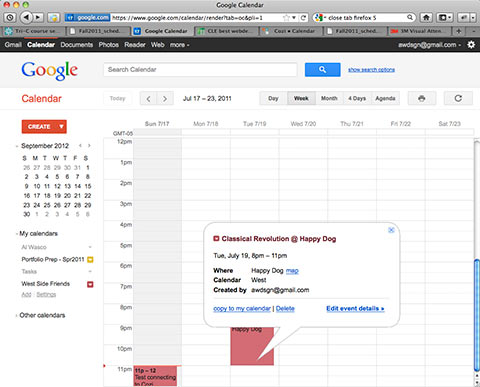 Screenshot of Google calendar