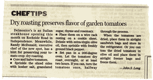 Clipping from the Plain Dealer on how to dry tomatoes