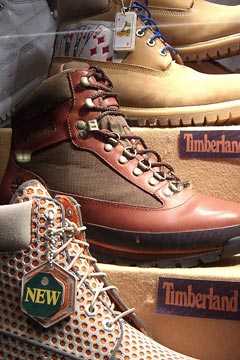 Fancy Timberland boots in store display window