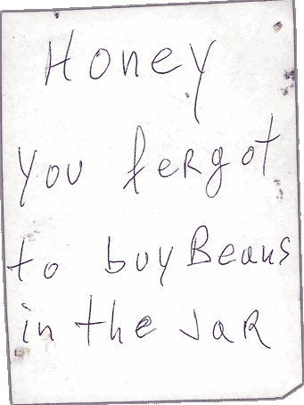 Handwritten grocery list