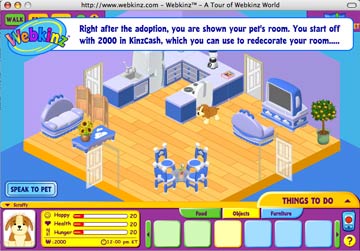 Webkinz screen shot showing room and other things