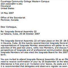 Email inviting me to Icograda General Assemblyl in Havana