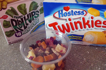 Twnkies, Fruit Roll-Ups and dried fruite