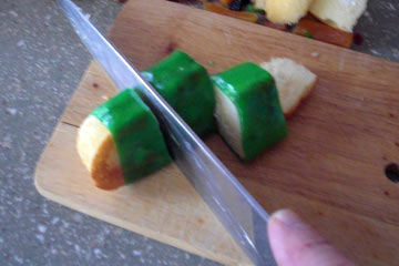 Slicing the Twinkie sushi