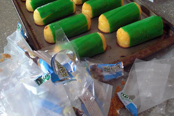 Twinkies wrapped and on a tray