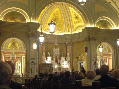 Interior of St. Colman's church, looking toward altar