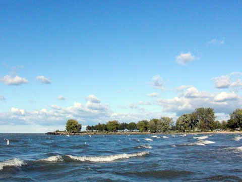Blue sky, waves at Edgewater beach