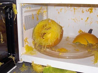 Exploded spaghetti squash in microwave