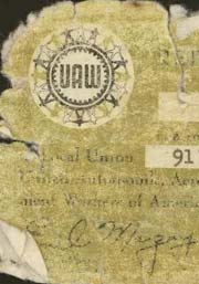Close-up of Dad's union card