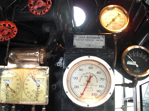 Brass and steel gauges in steam engine