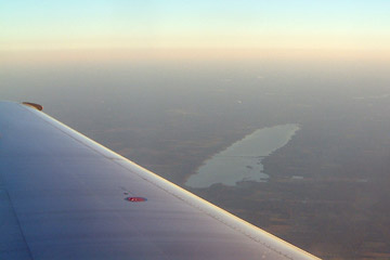 Lake seen from plane window, looking south